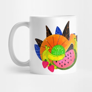 Pink Y2K Summer Aesthetic Wild Exotic Tropical Fruit Smoothie Maximalist Pattern With Mango, Papaya, Watermelon, Banana, Lime And Strawberry Mug